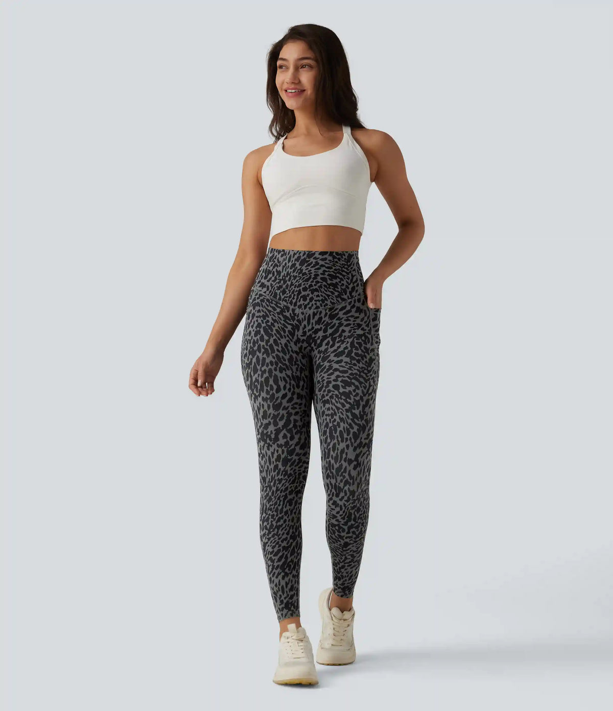 Halara UltraSculpt™ Leopard Print High Waisted Tummy Control Shaping Running 7/8 Leggings with Pockets