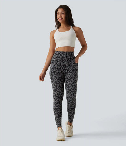 Halara UltraSculpt™ Leopard Print High Waisted Tummy Control Shaping Running 7/8 Leggings with Pockets