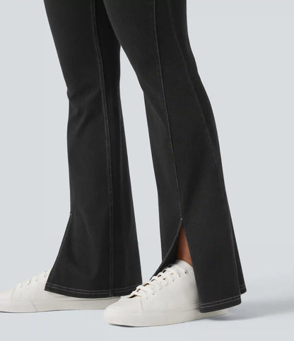 Halara Flex™ High Waisted Crossover Back Split Denim Casual Flare Leggings with Pockets