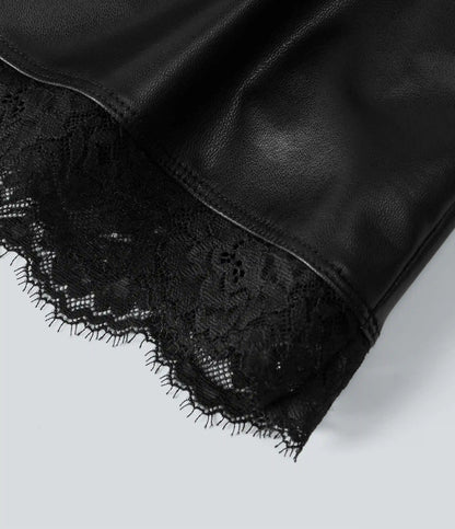 High Waisted Tummy Control Contrast Lace A-Line Casual Mini Skirt with Built-In Shorts