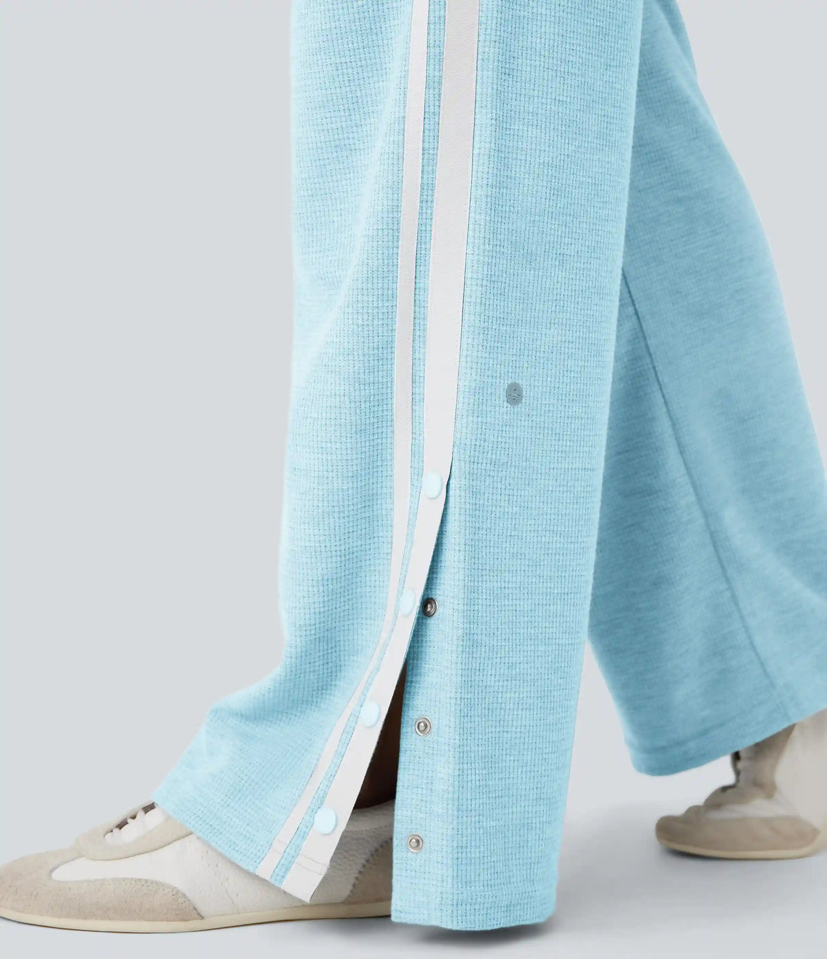 Low Rise Drawstring Color Block Snap Waffle Casual Wide Leg Pants with Pockets