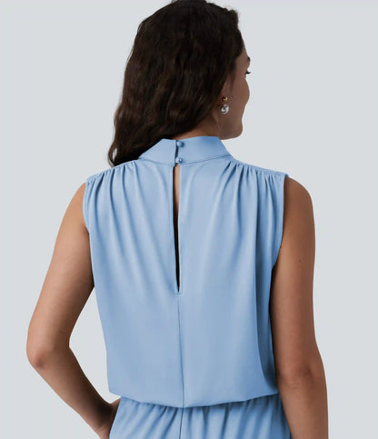 Stand Collar Sleeveless Straight Leg Bridesmaid And Wedding Guest Jumpsuit with Pockets-Easy Peezy