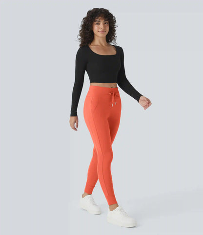 SoftlyZero™ Plush High Waisted Drawstring Pocket Plain Full Length Joggers