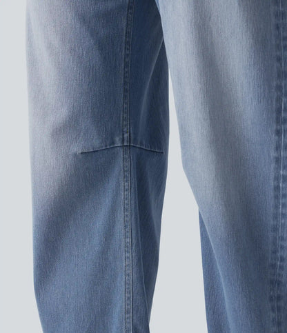 Halara Flex™ Mid Rise Barrel Leg Washed Casual Jeans with Pockets