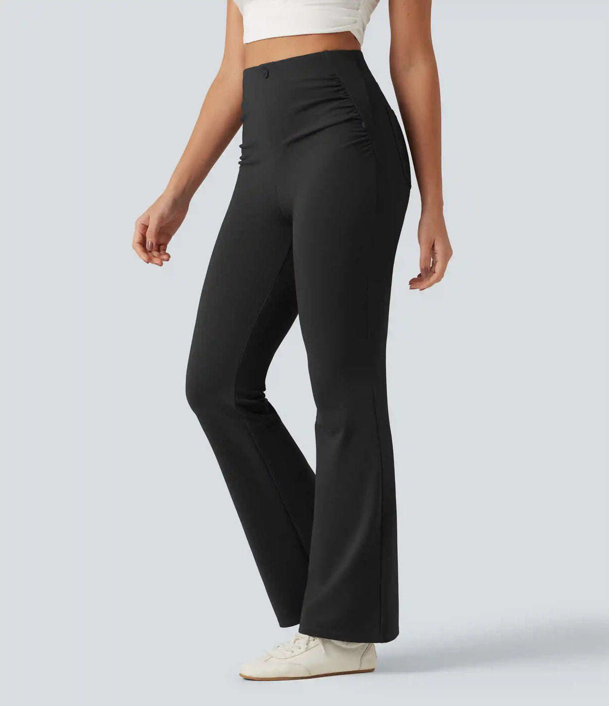 High Waisted Ruched Flare Golf Pants with Pockets-Golf Tee