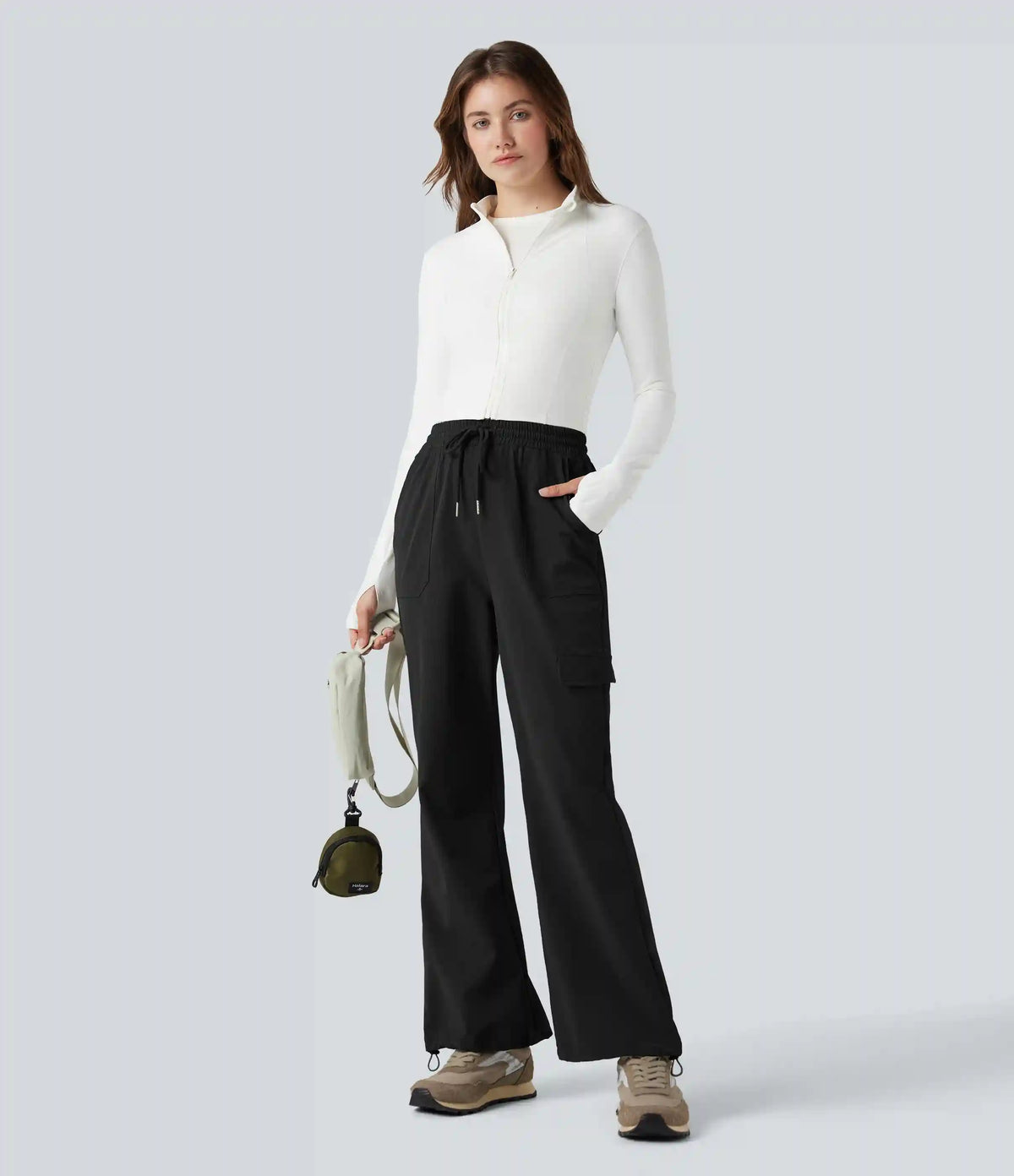 High Waisted Drawstring Bootcut Hiking Pants with Pockets