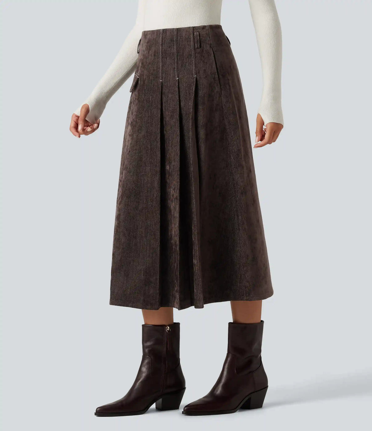 High Waisted A Line Midi Work Skirt with Pockets