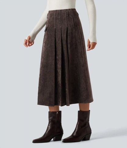 High Waisted A Line Midi Work Skirt with Pockets