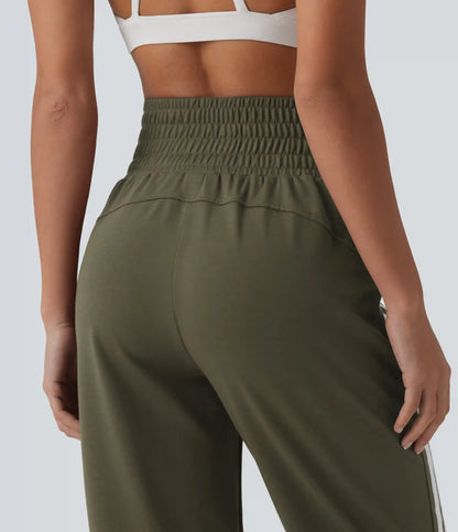 High Waisted Drawstring Stripe Capri Casual Joggers with Pockets