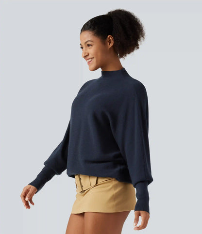 Mock Neck Batwing Long Sleeve Work Sweater