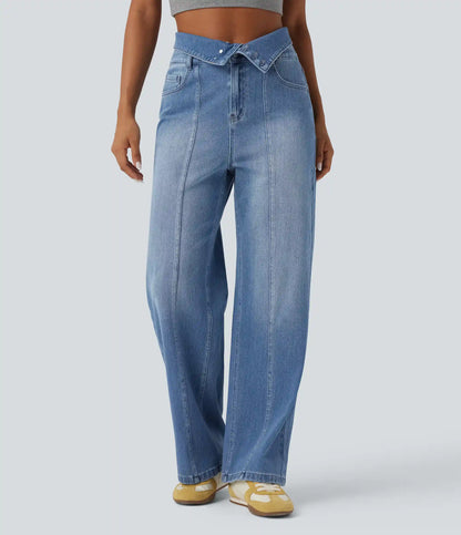 Halara Flex™ Foldover High Waisted Straight Leg Casual Jeans with Pockets