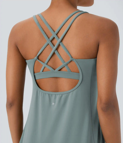 SoftlyZero™ Plush Cut Out Pocket 2-Piece Mini Yoga Active Dress