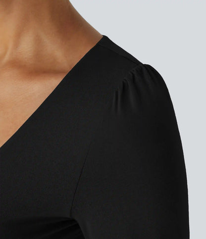 V Neck Long Sleeve Work Bodysuit