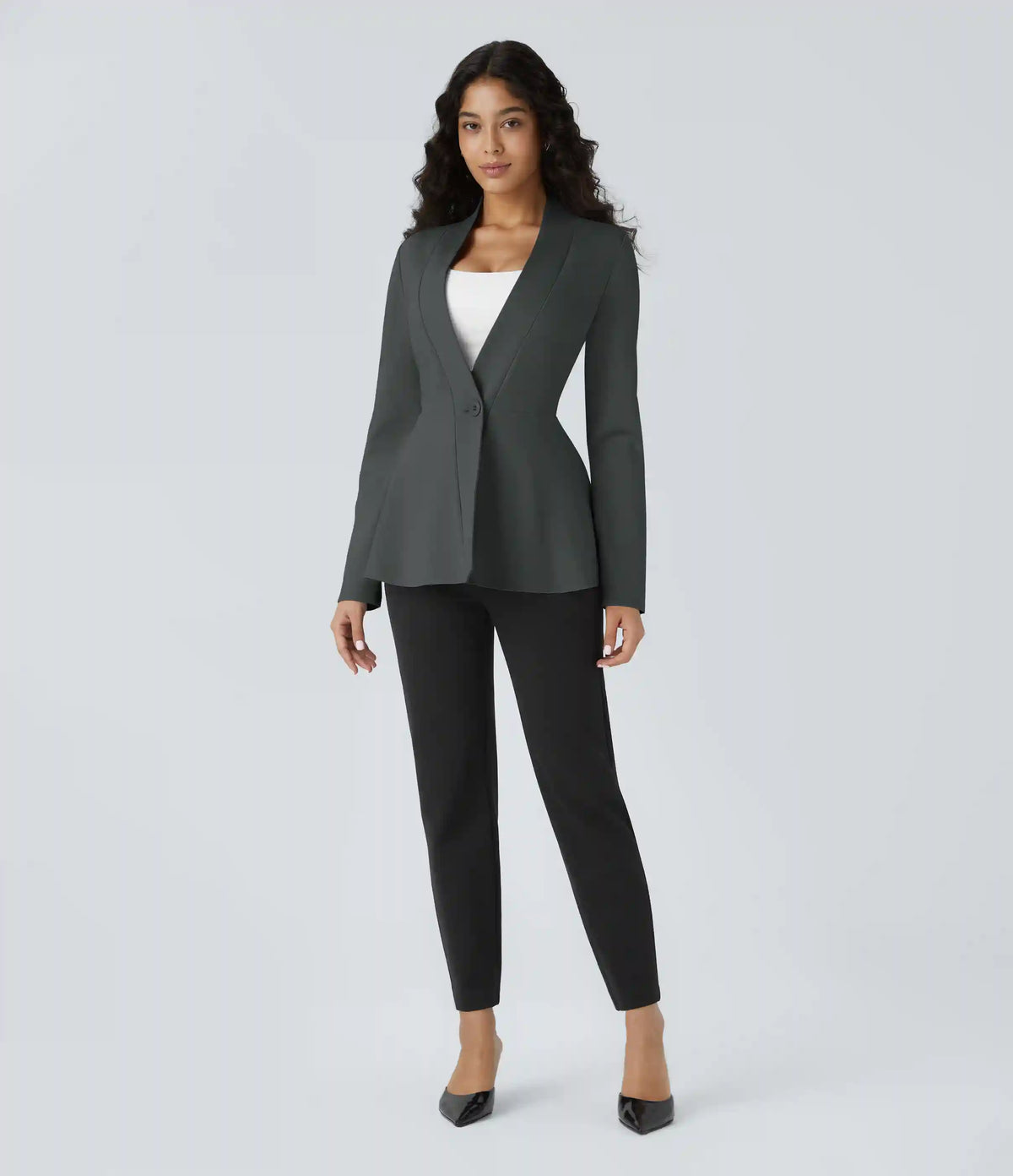 V Neck Single Front Work Peplum Jacket