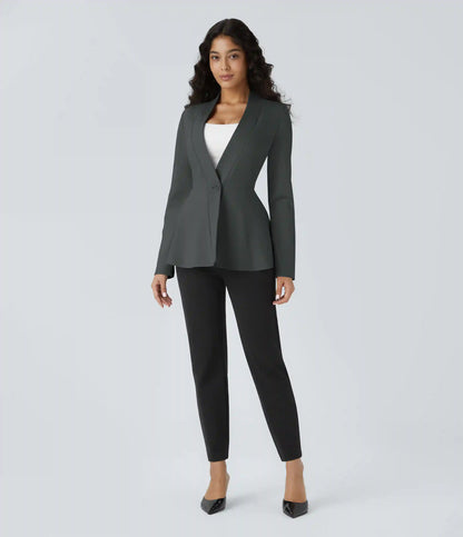 V Neck Single Front Work Peplum Jacket