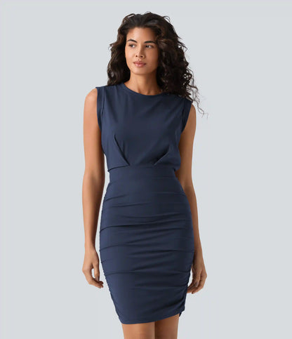 SoftlyZero™ Airy Round Neck Sleeveless Ruched InstantCool Bodycon Mini Party Dress