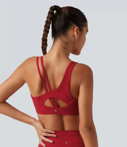 Halara UltraSculpt™ Ribbed Low Support Asymmetric Cut Out Built-in Bra Running Sports Bra
