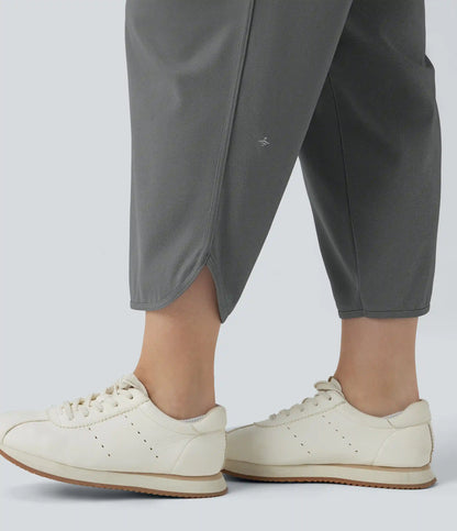 Plus Size Mid Rise Drawstring Curved Hem Quick Dry Golf Tapered Pants with Pockets-UPF40+