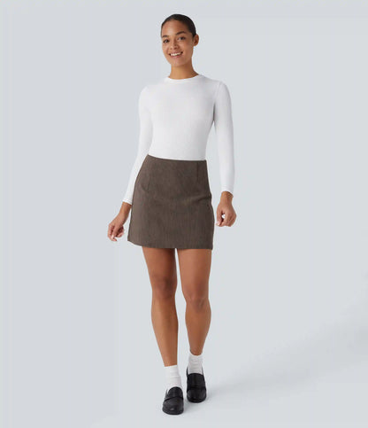 High Waisted 2-in-1 A Line Mini Corduroy Casual Skirt-Longer Length