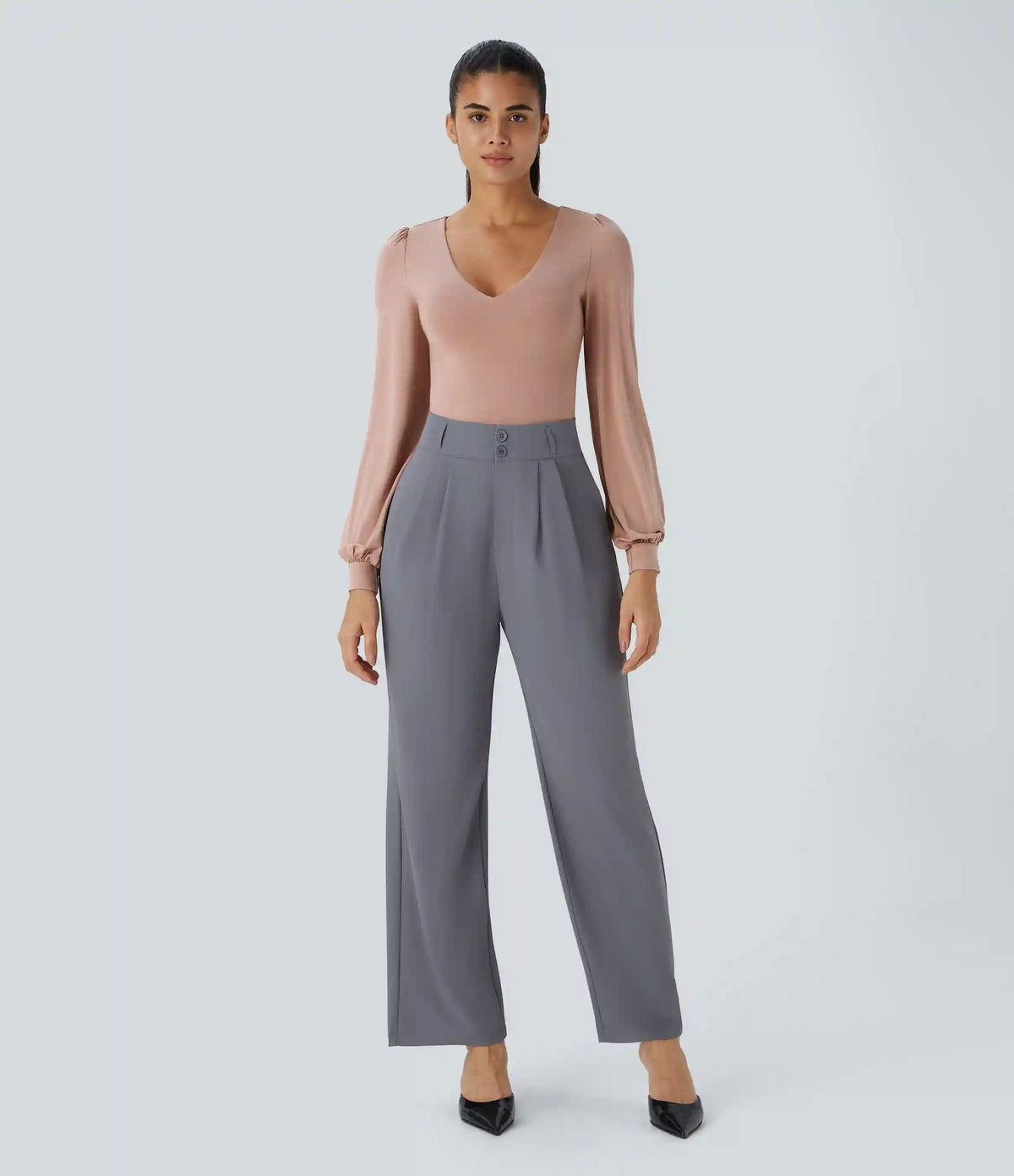 V Neck Long Sleeve Work Bodysuit