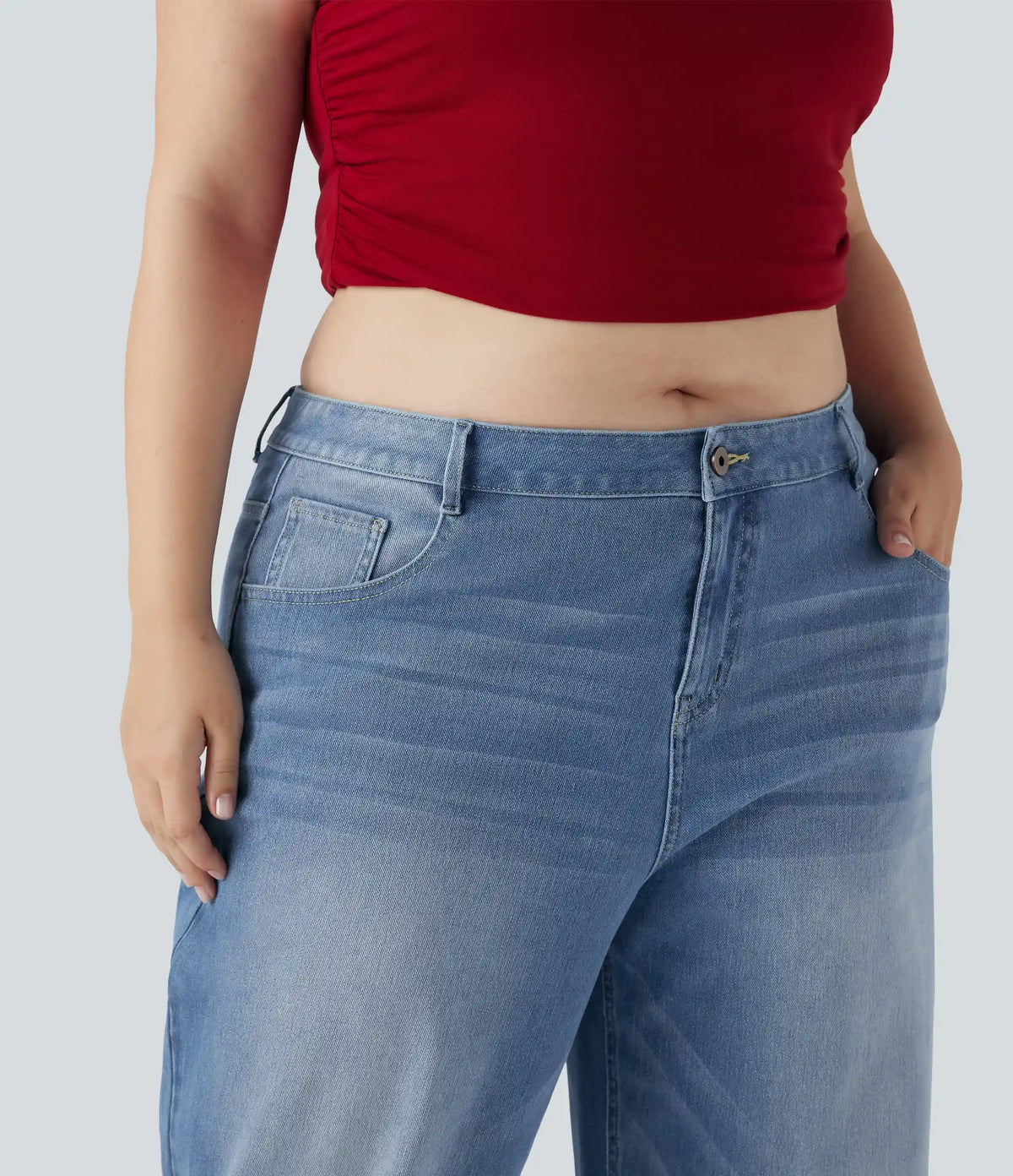 Plus Size Halara Flex™ Low Rise Wide Leg Washed Casual Jeans with Pockets