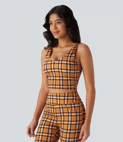 V Neck Plaid InstantCool Cropped Yoga Tank Top