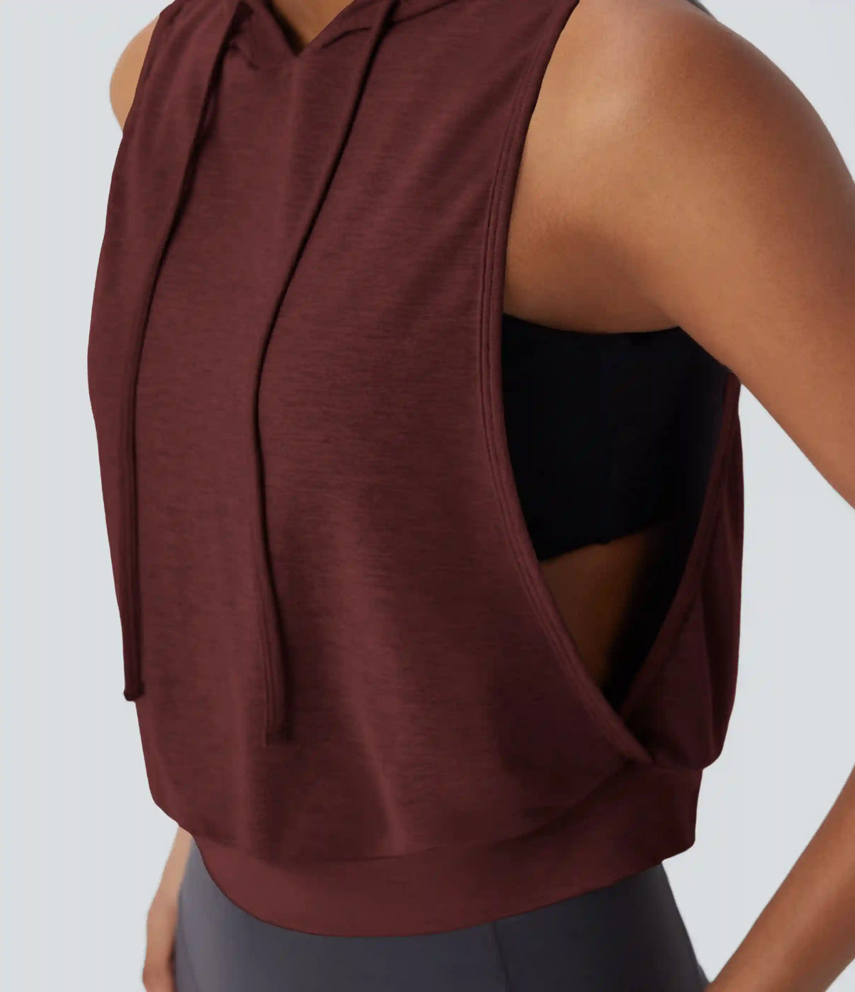 Hooded Drawstring Sleeveless Cropped Running Tank Top