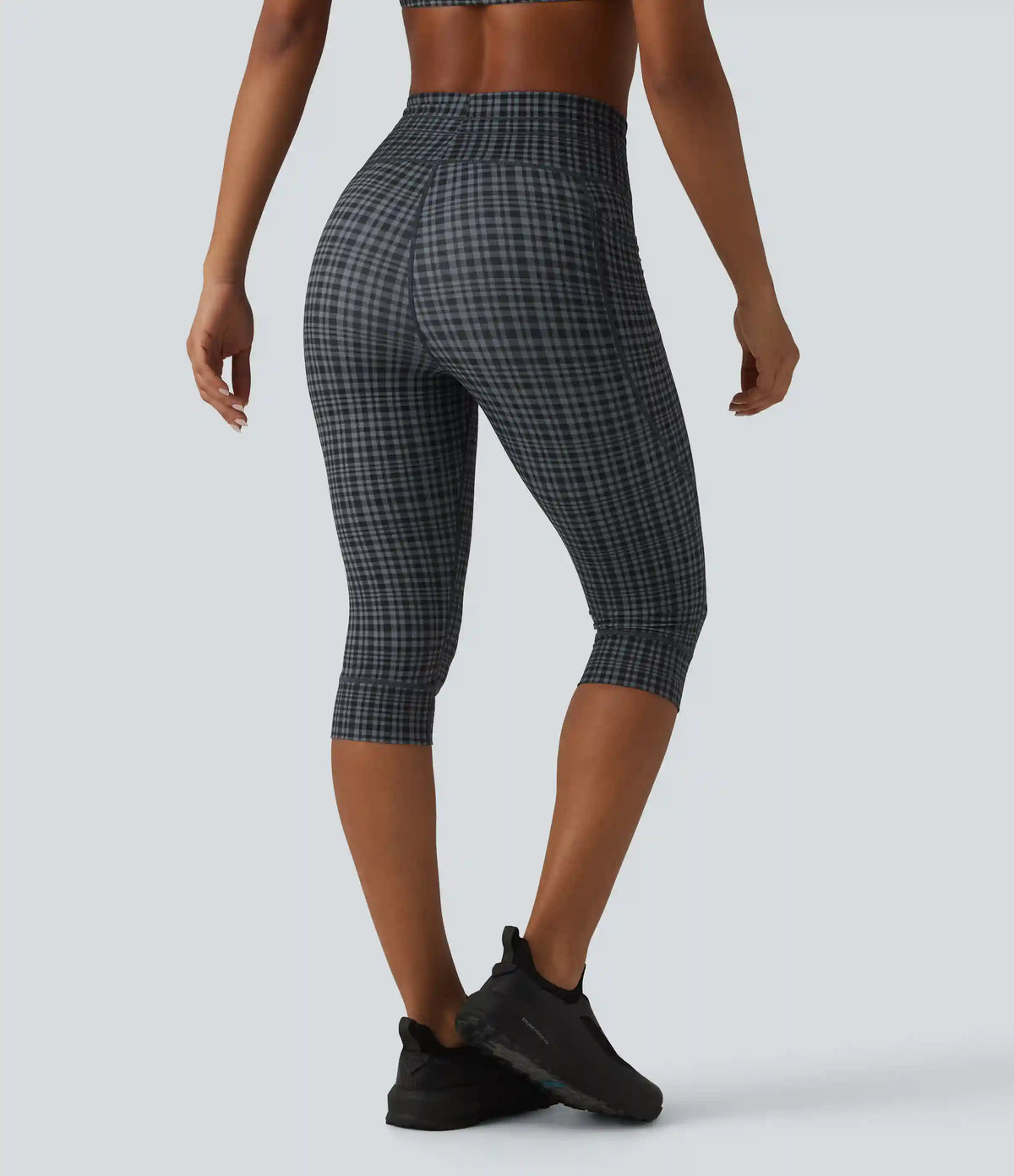 Halara UltraSculpt™ Check Plaid Print High Waisted Drawstring Yoga Pedal Pushers Leggings with Pockets
