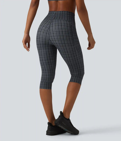 Halara UltraSculpt™ Check Plaid Print High Waisted Drawstring Yoga Pedal Pushers Leggings with Pockets