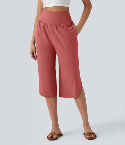 Breezeful™ High Waisted Tummy Control Hem Quick Dry Capri Pants with Pockets