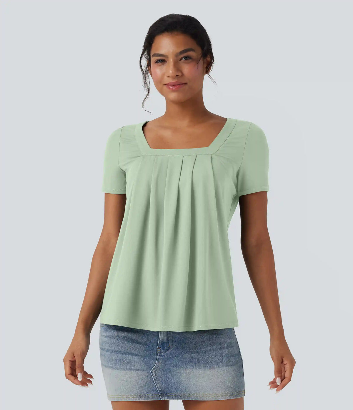 Square Neck Short Sleeve Casual Blouse
