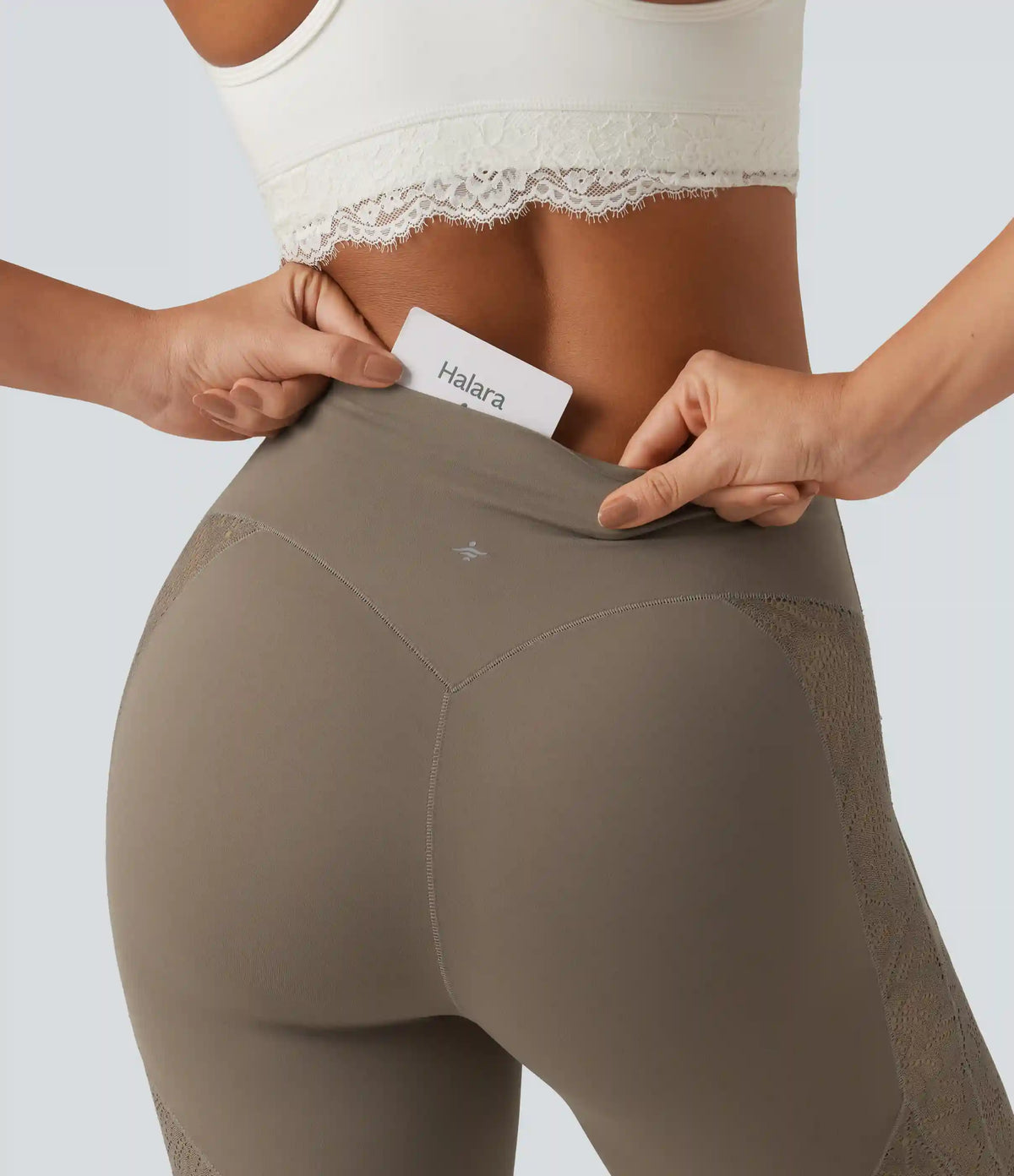Halara UltraSculpt™ High Waisted Tummy Control Contrast Lace Yoga Flare Leggings with Pockets