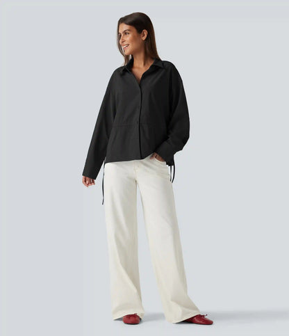 Long Sleeve Ruched Drawstring Casual Shirt