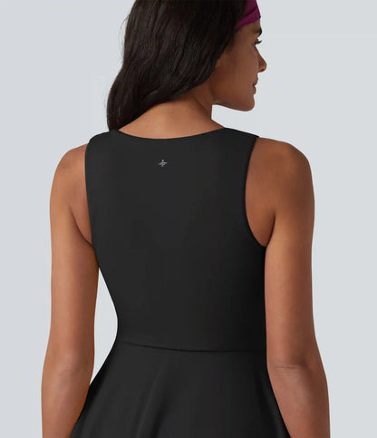 SoftlyZero™ Airy Square Neck Built-in Bra Sleeveless 2-in-1 Layered InstantCool Mini Yoga Active Dress with Pockets-Easy Peezy Edition