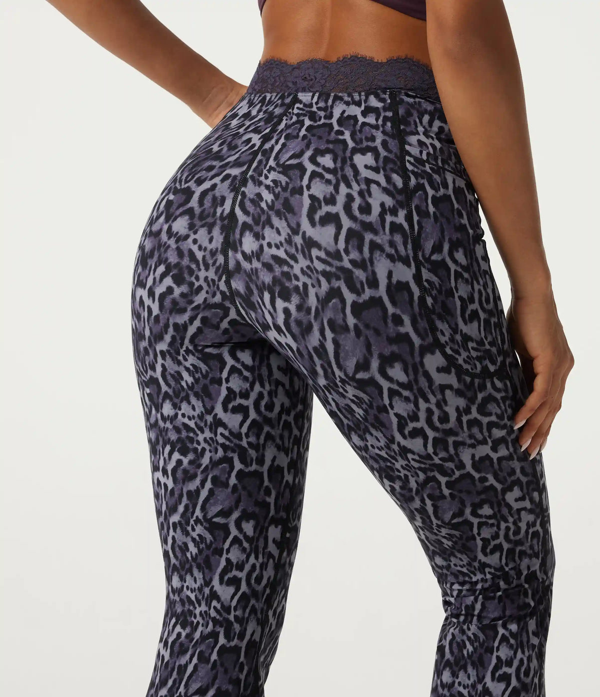 Halara UltraSculpt™ Leopard Print V-Shaped High Waisted Contrast Lace Yoga Flare Leggings with Pockets