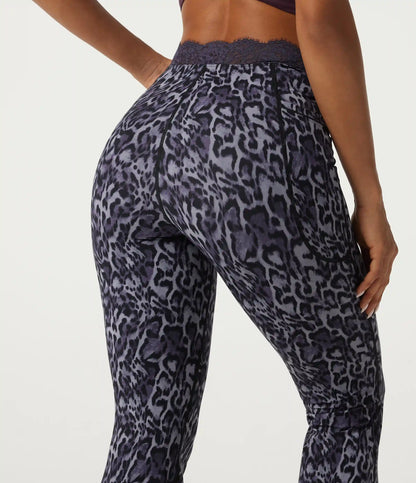 Halara UltraSculpt™ Leopard Print V-Shaped High Waisted Contrast Lace Yoga Flare Leggings with Pockets