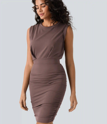 SoftlyZero™ Airy Round Neck Sleeveless Ruched InstantCool Bodycon Mini Party Dress