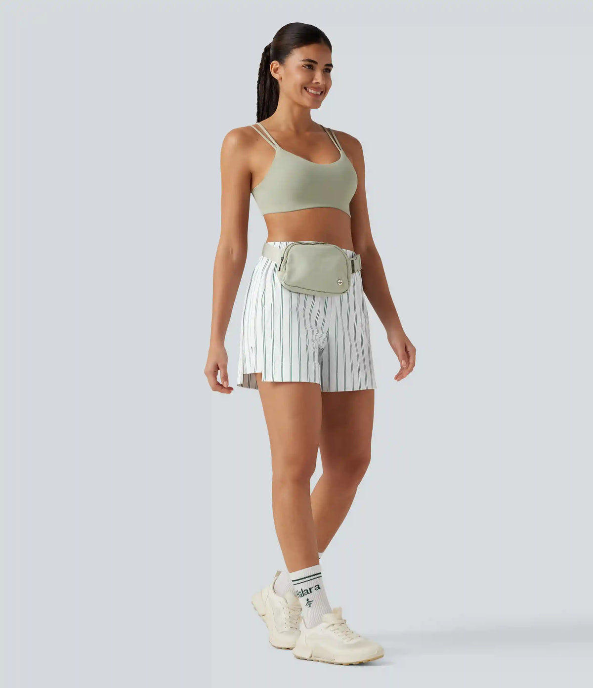 High Waisted Split Stripe Tennis Shorts with Pockets 4''