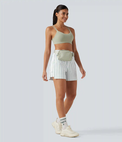 High Waisted Split Stripe Tennis Shorts with Pockets 4''