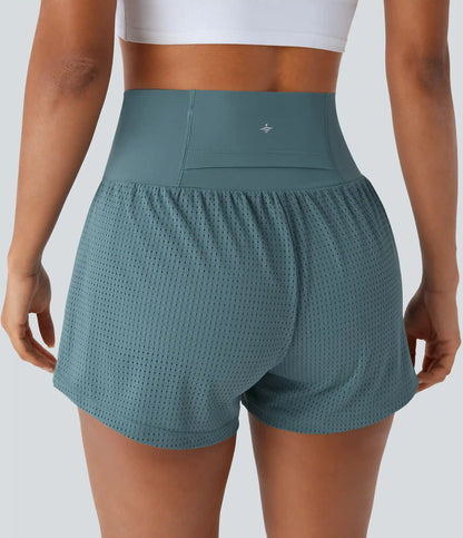 Super High Waisted Tummy Control Perforated 2-in-1 Yoga Shorts