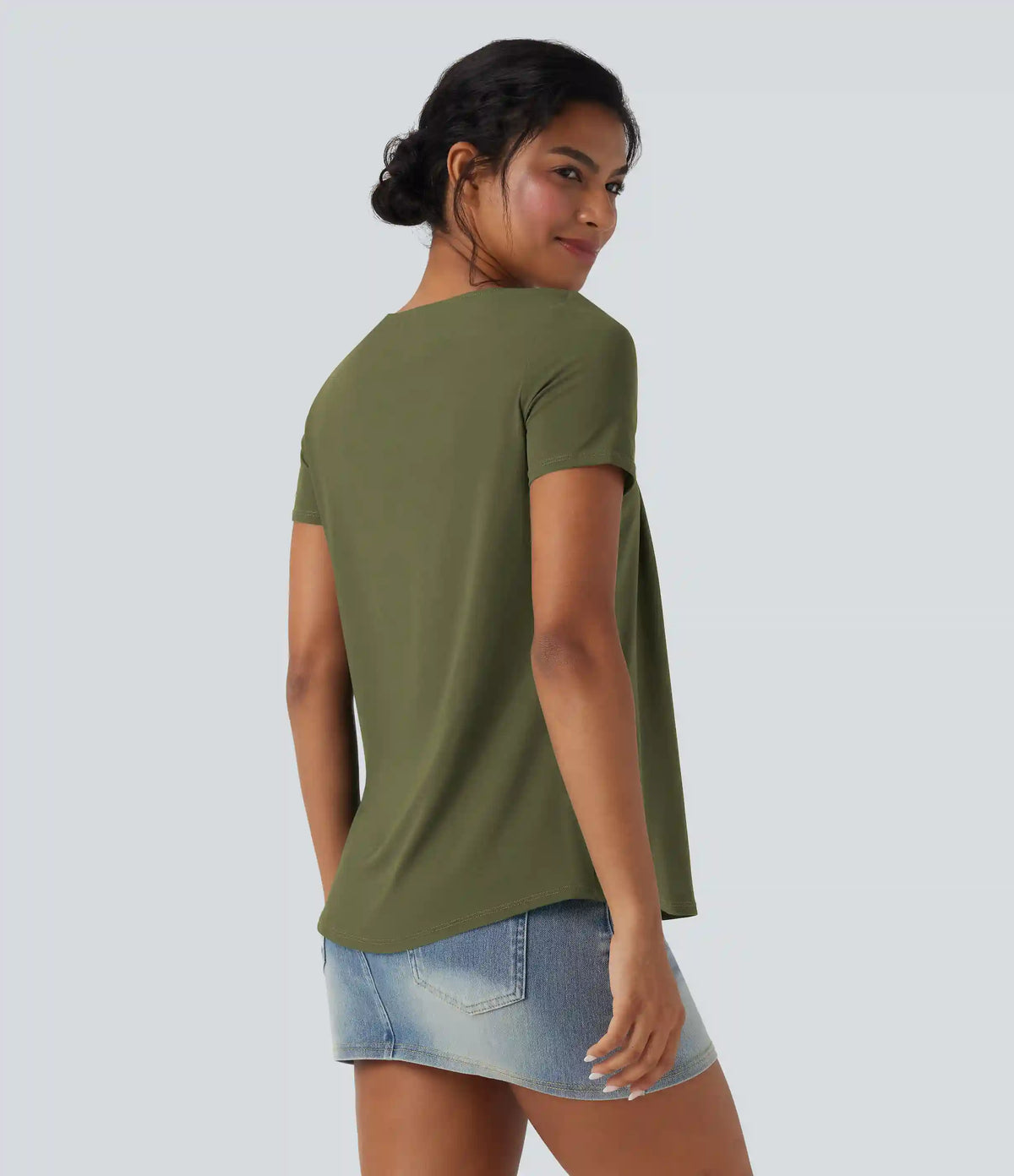 Square Neck Short Sleeve Casual Blouse