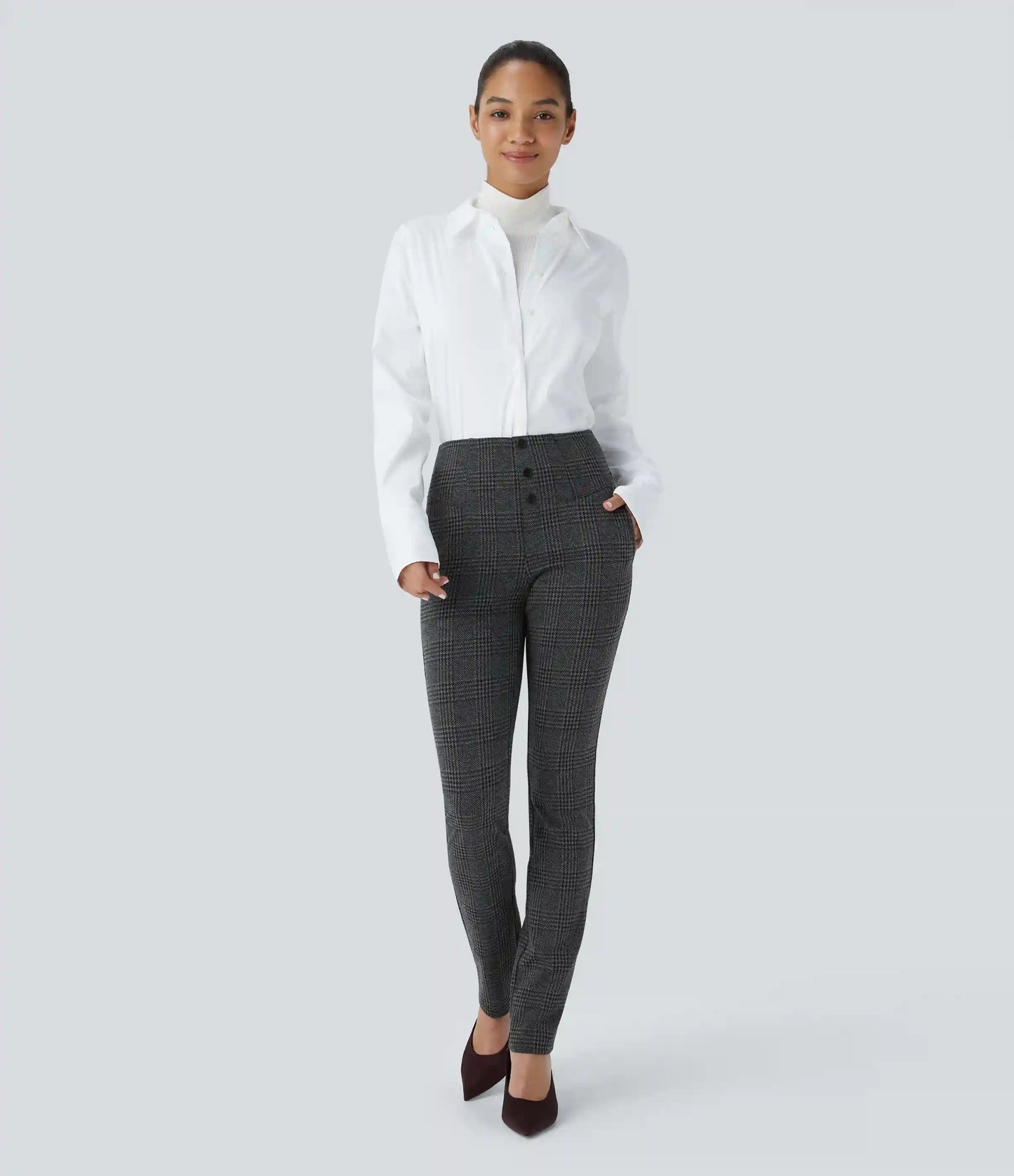 Halara Flex™ High Waisted Houndstooth Plaid Skinny Work Pants with Pockets