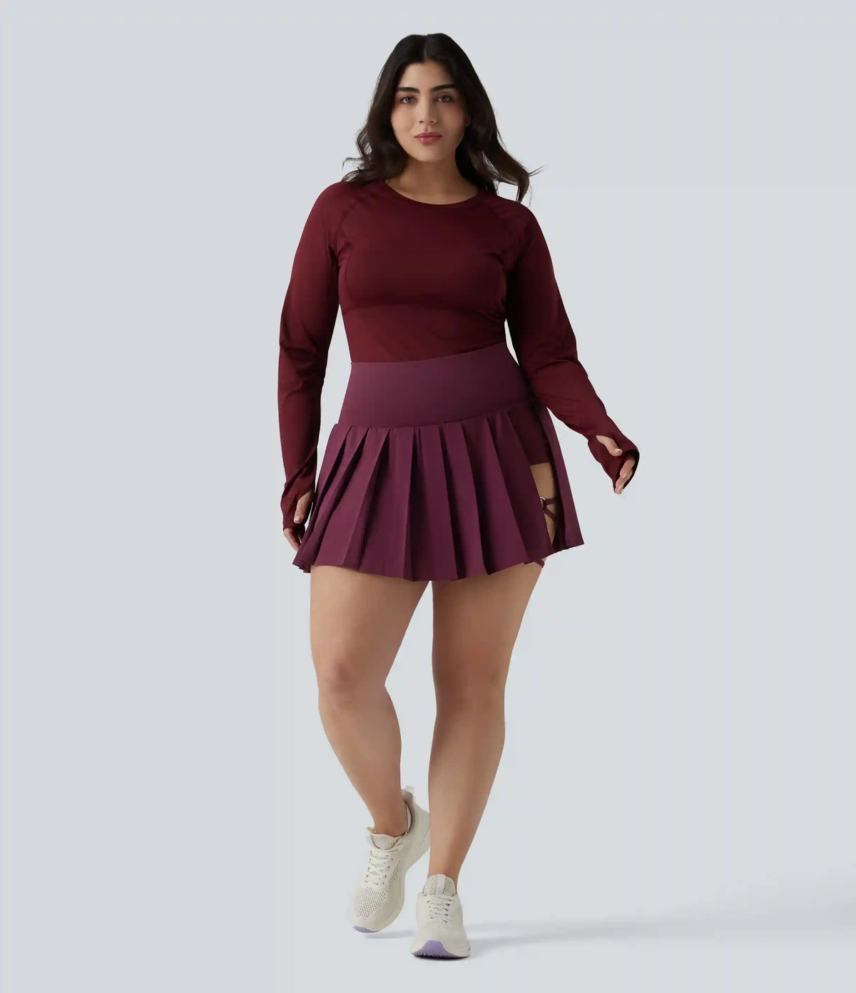 Plus Size Breezeful™ High Waisted Pleated 2-in-1 Asymmetric Hem Quick Dry Mini Yoga Skirt with Pockets