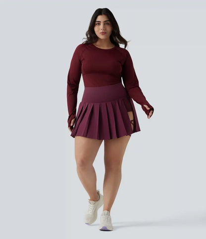 Plus Size Breezeful™ High Waisted Pleated 2-in-1 Asymmetric Hem Quick Dry Mini Yoga Skirt with Pockets