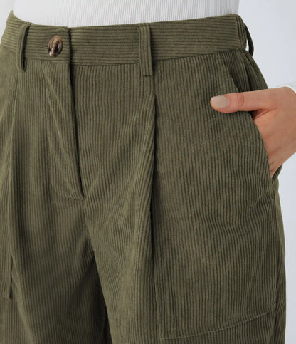 Mid Rise Zipper Pockets Corduroy Casual Joggers