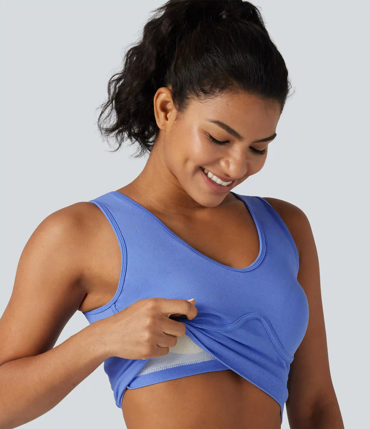 OneForm Seamless Flow V Neck Built-in Bra Lace Up Cropped Yoga Tank Top