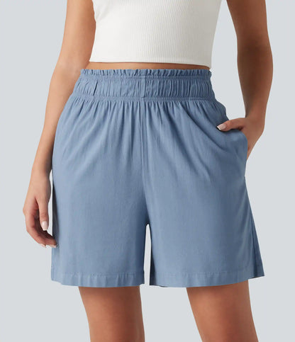 High Waisted Casual Stretch Linen Shorts 5'' with Pockets