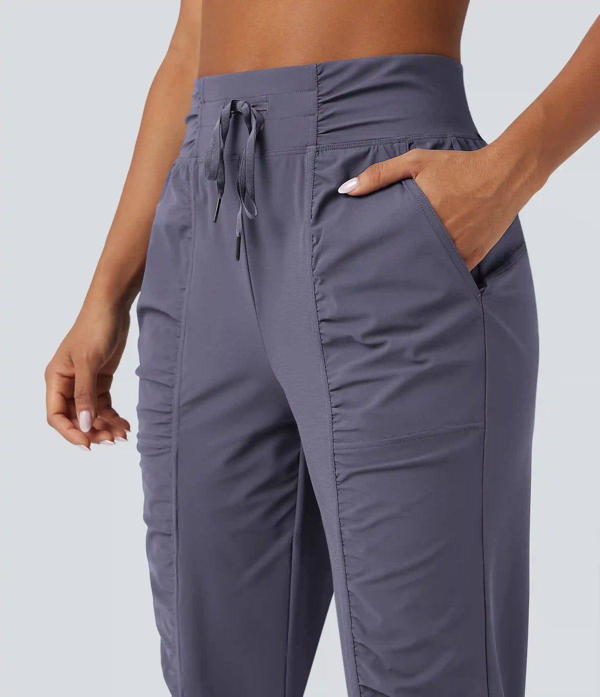 High Waisted Drawstring Ruched Tapered Quick Dry Cool Touch Dance Joggers with Pockets-UPF40+