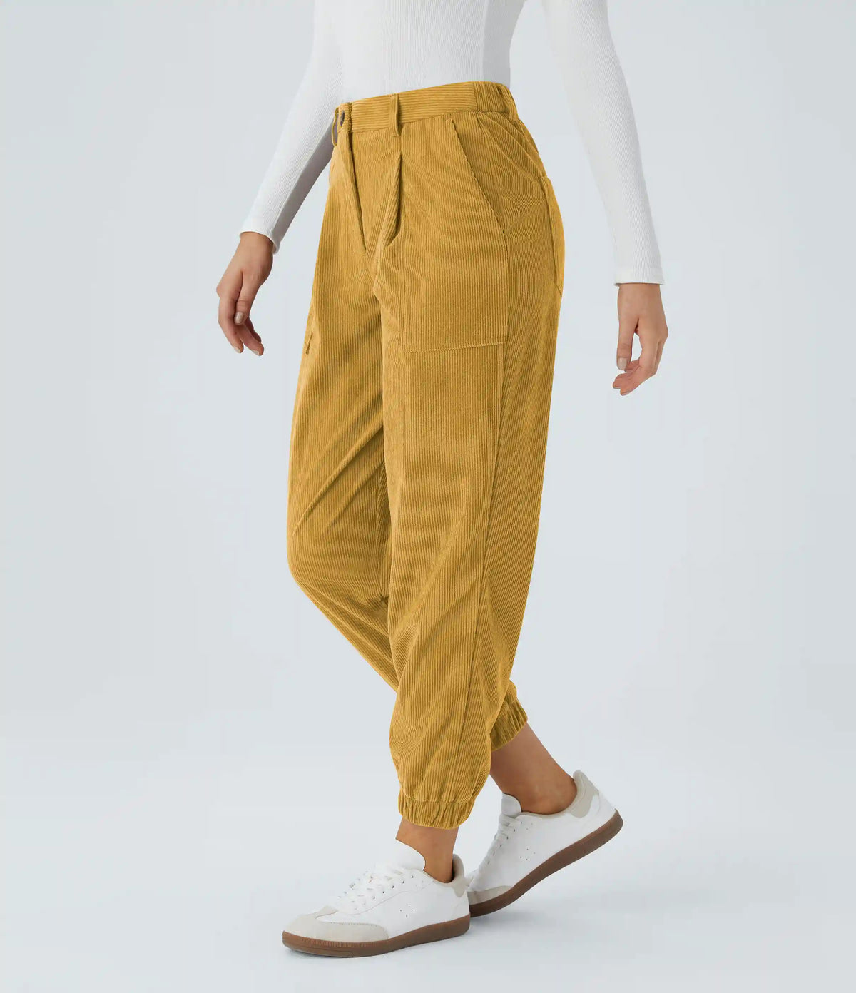 Mid Rise Zipper Pockets Corduroy Casual Joggers