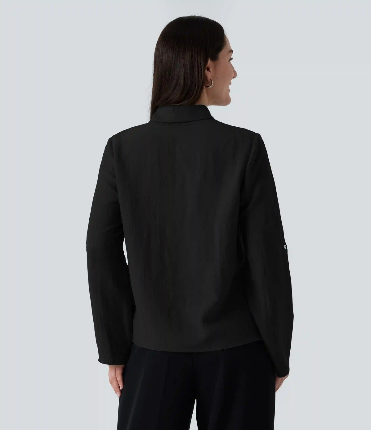 V Neck Long Sleeve Linen-Feel Work Tie Blouse